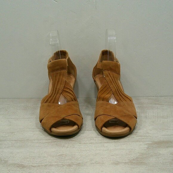 Earth Women's Curvet Biscuit Wedge Leather Peep Toe Sandals   Size 6.5 B - Picture 2 of 9